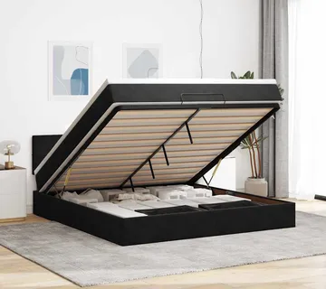 vidaXL Otomanski krevet s madracem i LED crni 180x200cm baršunasti - Venlo