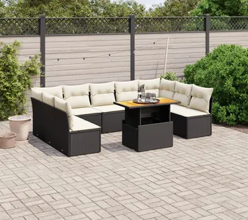 vidaXL 10-dijelni set vrtnih sofa s jastucima crni od poliratana - Venlo