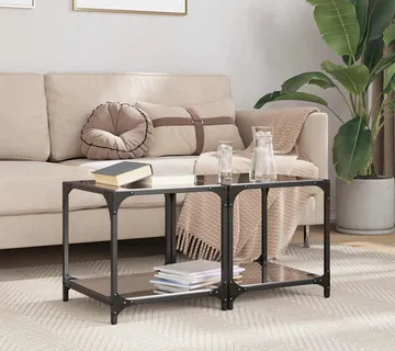 vidaXL Stolići za kavu s crnim staklenim vrhom 2 kom 40x40x40 cm čelik - Venlo