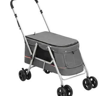 vidaXL Sklopiva kolica za pse siva 100 x 49 x 96 cm od lanene tkanine - Venlo