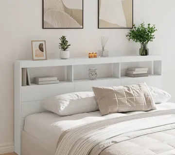 vidaXL Ormarić za uzglavlje s LED svjetlima bijeli 200 x 17 x 102 cm - Venlo
