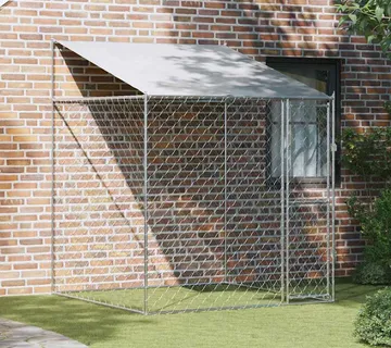 vidaXL Kavez za psa s krovom Srebrna 200 x 200 x 258 cm Čelik i PE - Venlo