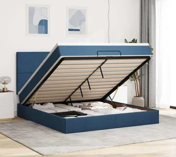 vidaXL Otomanski krevet s madracem i LED plavi 160x200cm tkanine - Venlo