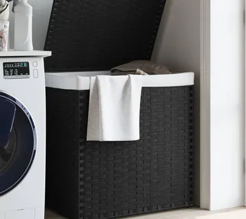 vidaXL Košara za rublje s 2 odjeljka crna 53 x 35 x 57cm od poliratana - Venlo