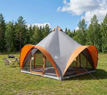 vidaXL Tipi šator s krovom Siva i narančasta 6 osoba Poliester i čelik - Venlo