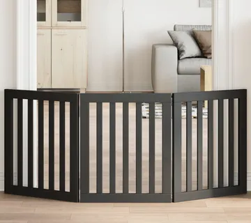 vidaXL Vrata za pse s 3 panela sklopiva crna 150 cm od drva topole - Venlo