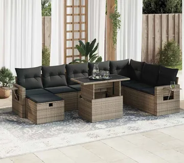 vidaXL 9-dijelni set vrtnih sofa od poliratana s jastucima sivi - Venlo