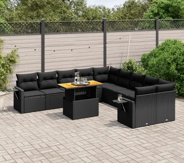 vidaXL 11-dijelni set vrtnih sofa od poliratana s jastucima crni - Venlo