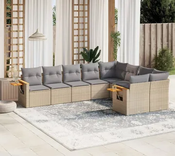 vidaXL 9-dijelni set vrtnih sofa s jastucima bež od poliratana - Venlo