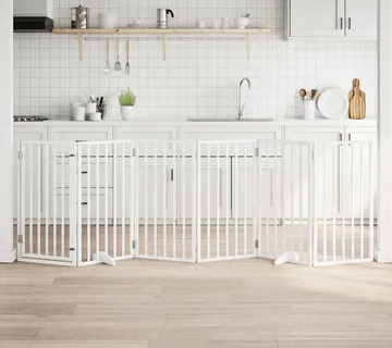 vidaXL Vrata za pse s vratima sklopiva 6 panela bijela 300 cm topolovo drvo - Venlo