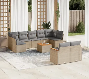 vidaXL 10-dijelni set vrtnih sofa s jastucima bež od poliratana - Venlo
