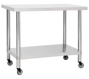 vidaXL Kuhinjski radni stol s kotačima 100x45x85 cm nehrđajući čelik - Venlo