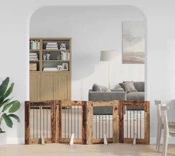 vidaXL Preklopna vrata za pse s postoljem 4 kom. Staro drvo 241 cm - Venlo