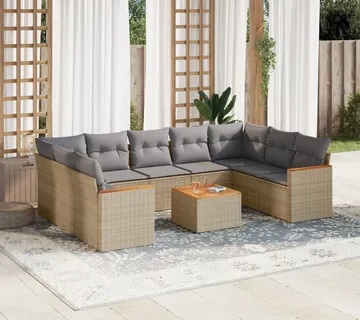 vidaXL 10-dijelni set vrtnih sofa s jastucima bež od poliratana - Venlo