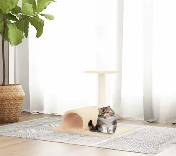 vidaXL Grebalica za mačke s tunelom krem 60 x 34,5 x 50 cm - Venlo