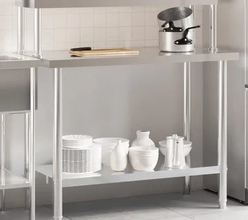 vidaXL Kuhinjski radni stol s policom 110x55x120 cm nehrđajući čelik - Venlo