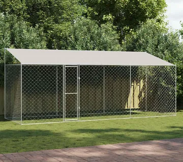 vidaXL Kavez za psa s krovom Srebrna 600 x 200 x 256 cm Čelik i PE - Venlo