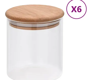 vidaXL Staklenke za pohranu s poklopcima od bambusa 6 kom 600 ml - Venlo
