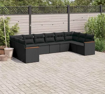 vidaXL 10-dijelni set vrtnih sofa s jastucima crni od poliratana - Venlo