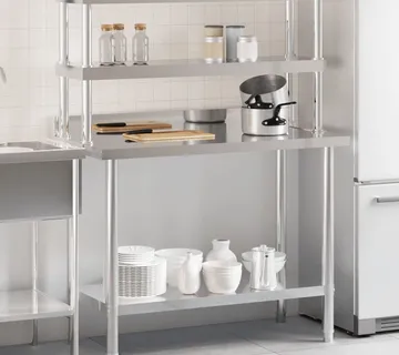 vidaXL Kuhinjski radni stol s policom 110x55x150 cm nehrđajući čelik - Venlo