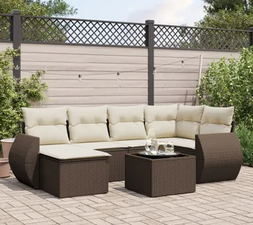 vidaXL 7-dijelni set vrtnih sofa od poliratana s jastucima smeđi - Venlo