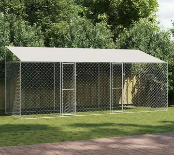 vidaXL Kavez za psa s krovom Srebrna 600 x 200 x 256 cm Čelik i PE - Venlo