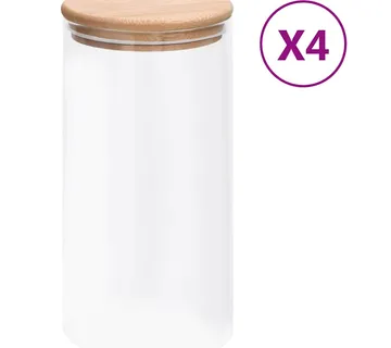 vidaXL Staklenke za pohranu s poklopcima od bambusa 4 kom 1200 ml - Venlo