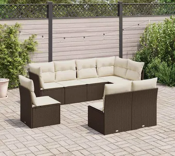 vidaXL 8-dijelni set vrtnih sofa s jastucima smeđi od poliratana - Venlo