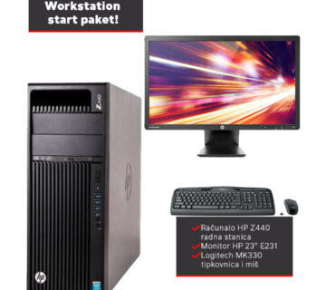 Workstation start paket HP Z440 Tower, radna stanica /Intel Xeon E5- 1603v3/16GB DDR4/256GB SATA SSD/DVD/Nvidia Quadro K2200 + MONITOR HP 23’’ E231 + Logitech MK330 tipkovnica i miš - cover