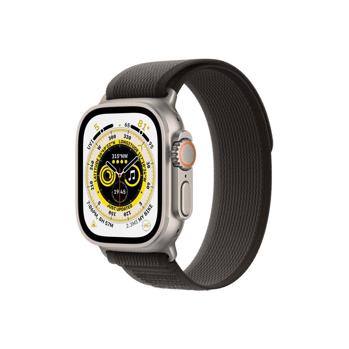 Apple Watch Ultra Cellular, 49mm Titanium Case with Black/Gray Trail Loop, Medium/Large - cover
