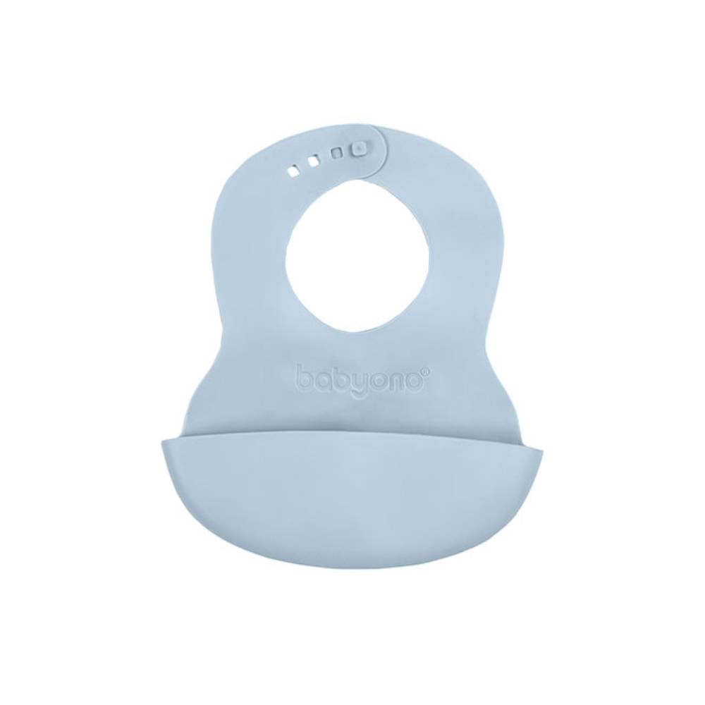BabyOno Silikonski podbradak 6 m+, pastelno plava - cover