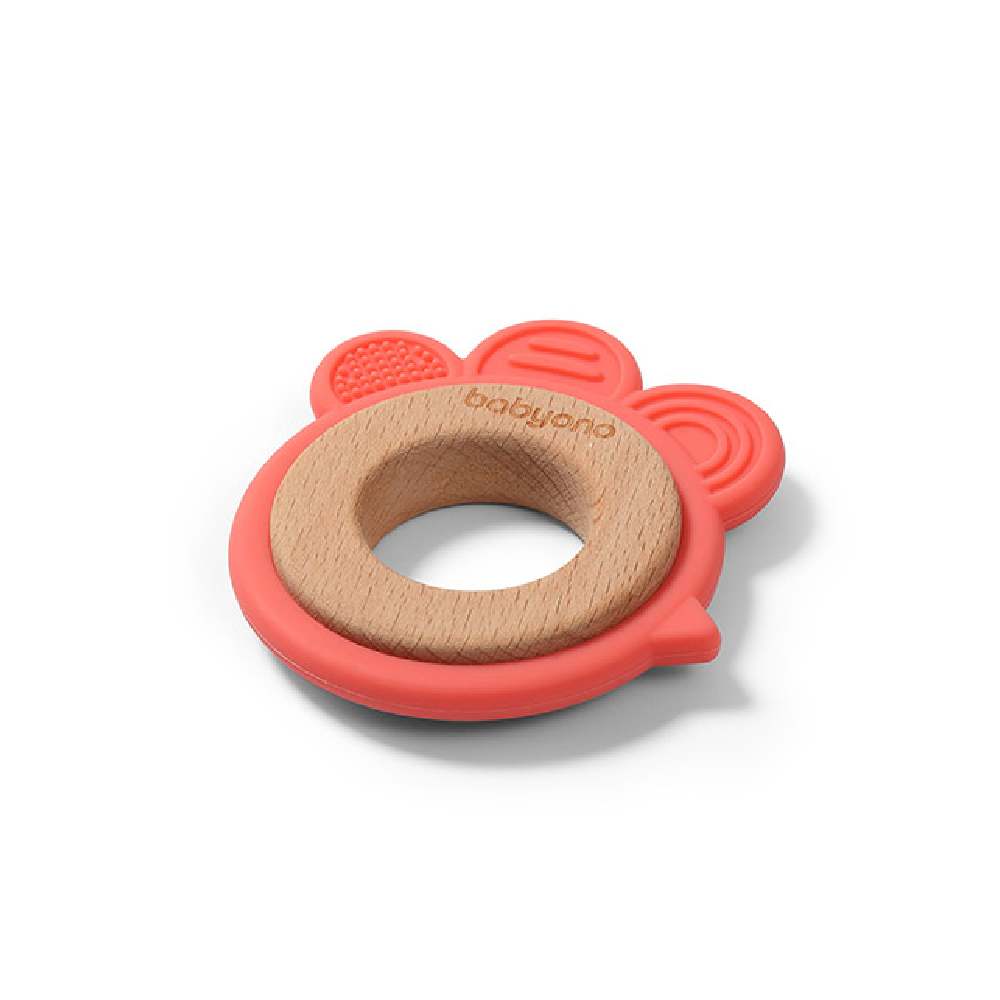 BabyOno Silikonsko drvena grickalica za zube Koka, Boja breskve - cover
