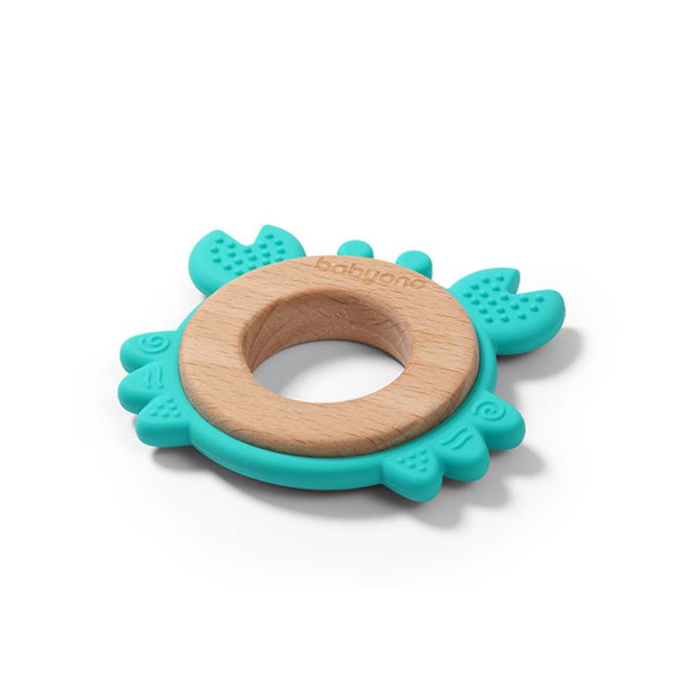 BabyOno Silikonsko drvena grickalica za zube Rak, Mint - cover