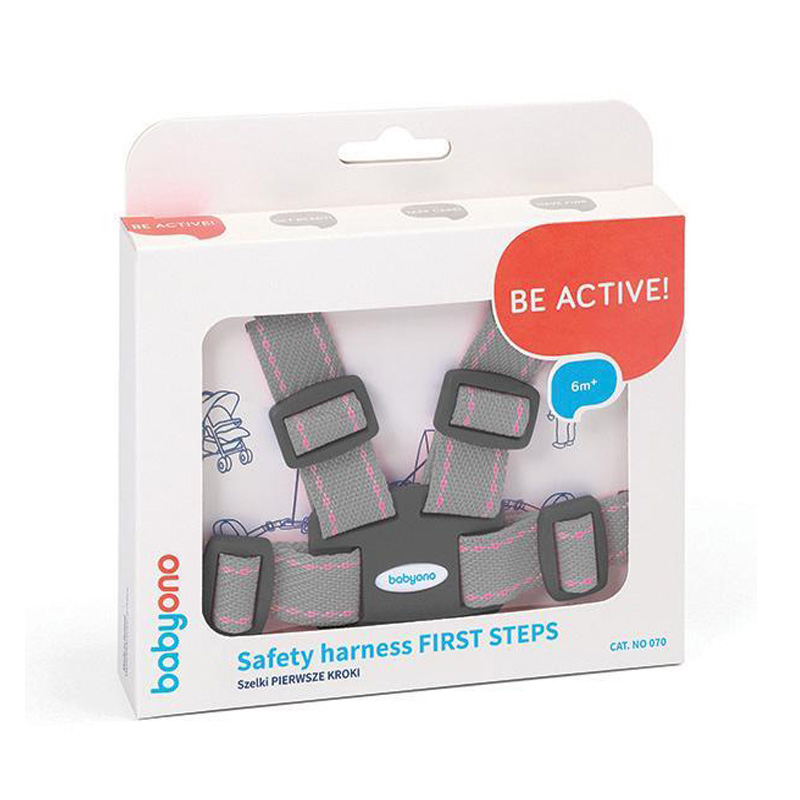 BabyOno Sigurnosni pojas za učenje hodanja sivo-roza - cover