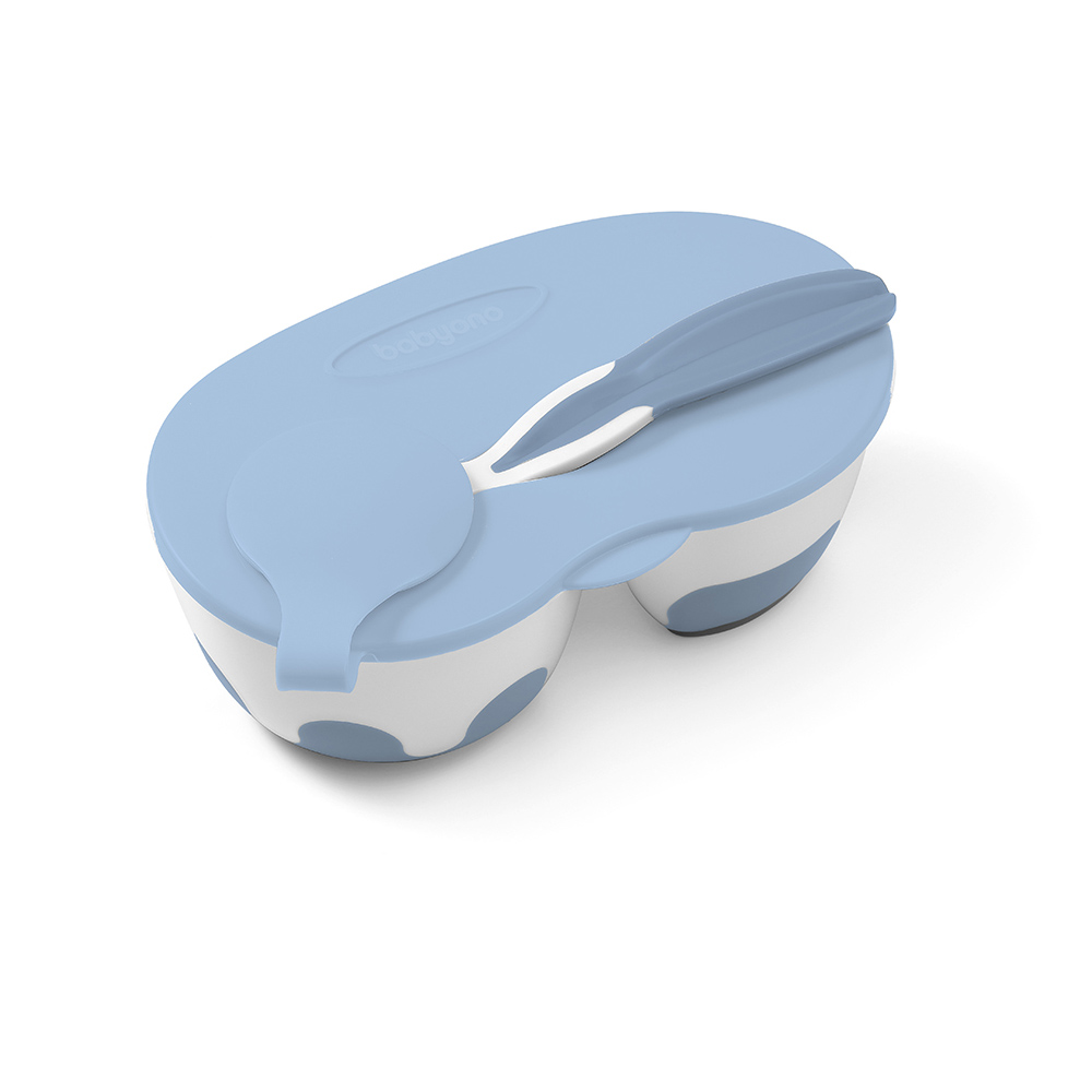 BabyOno Posuda s dva odjeljka i žlicom, pastelno plava - cover