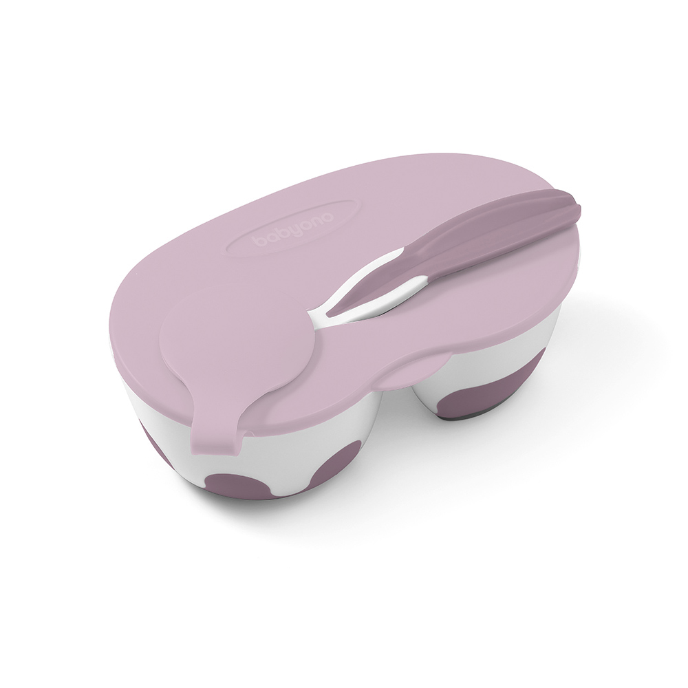 BabyOno Posuda s dva odjeljka i žlicom, pastelno ljubičasta - cover