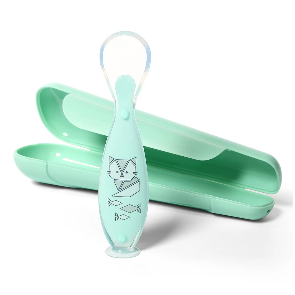 BabyOno silikonska žlica s kutijicom, mint - cover