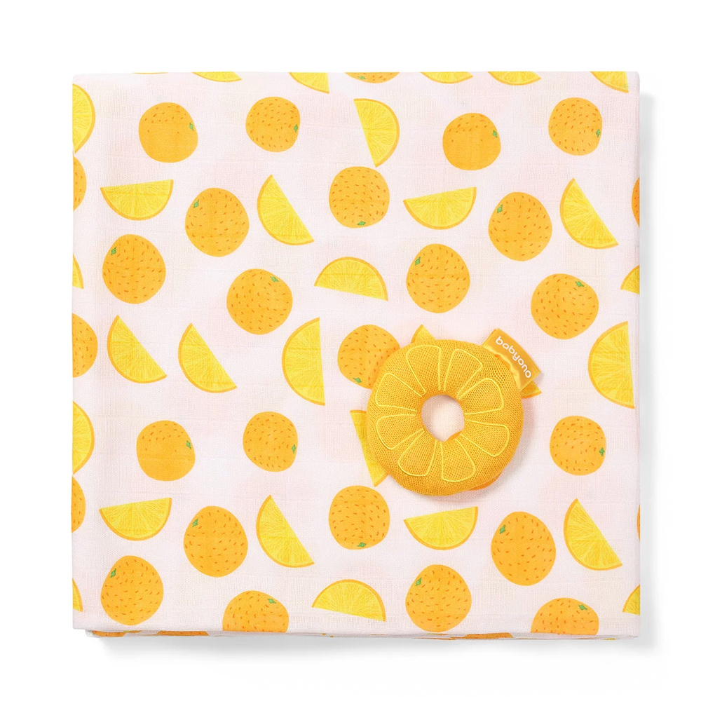 BabyOno Swaddles tetra pelene za povijanje + zvečka, naranča - cover