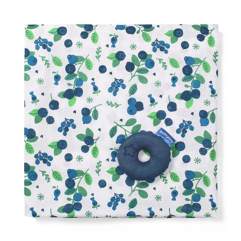 BabyOno Swaddles tetra pelene za povijanje + zvečka, borovnica - cover