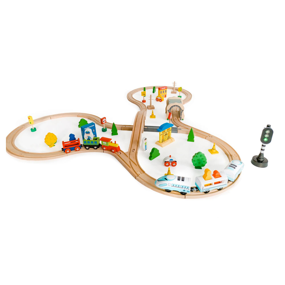 Ecotoys Drveni vlakić na baterije s tračnicama, set od 69 dijelova - cover