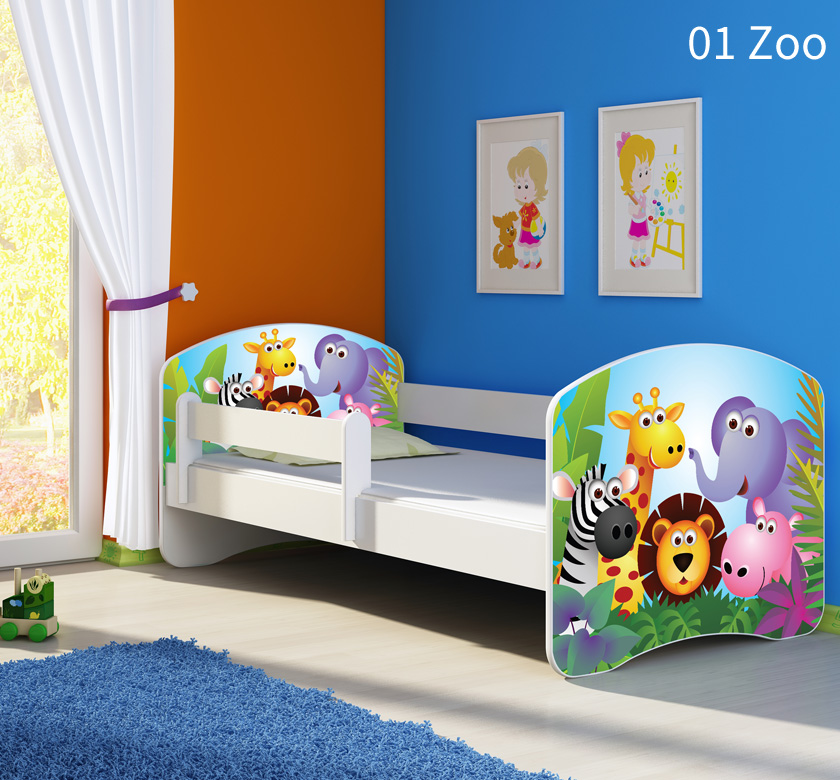 Dječji krevet ACMA s motivom, bočna bijela 140x70 cm - cover