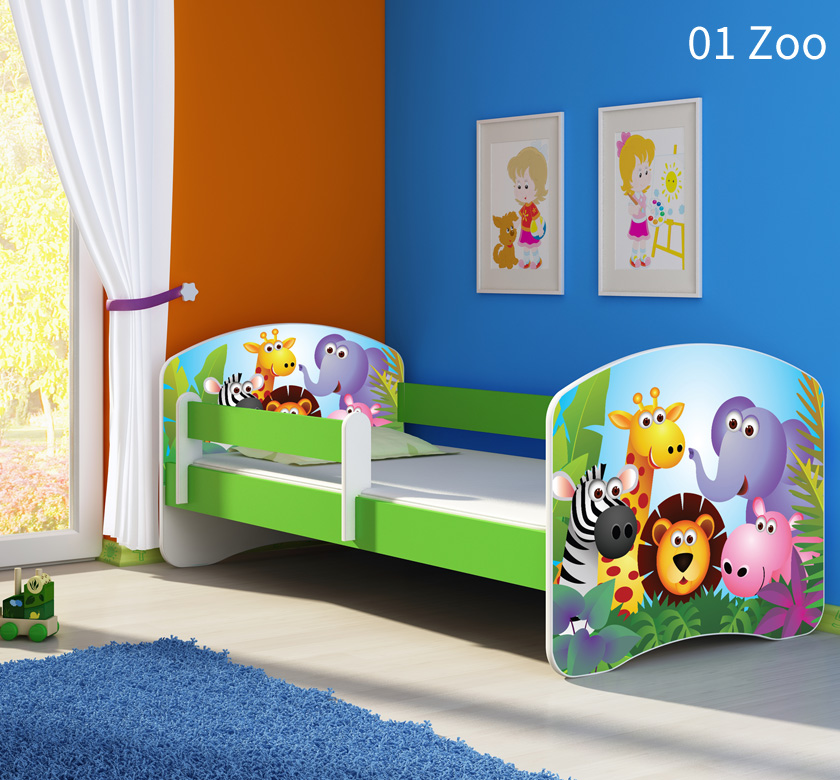 Dječji krevet ACMA s motivom, bočna zelena 140x70 cm - cover