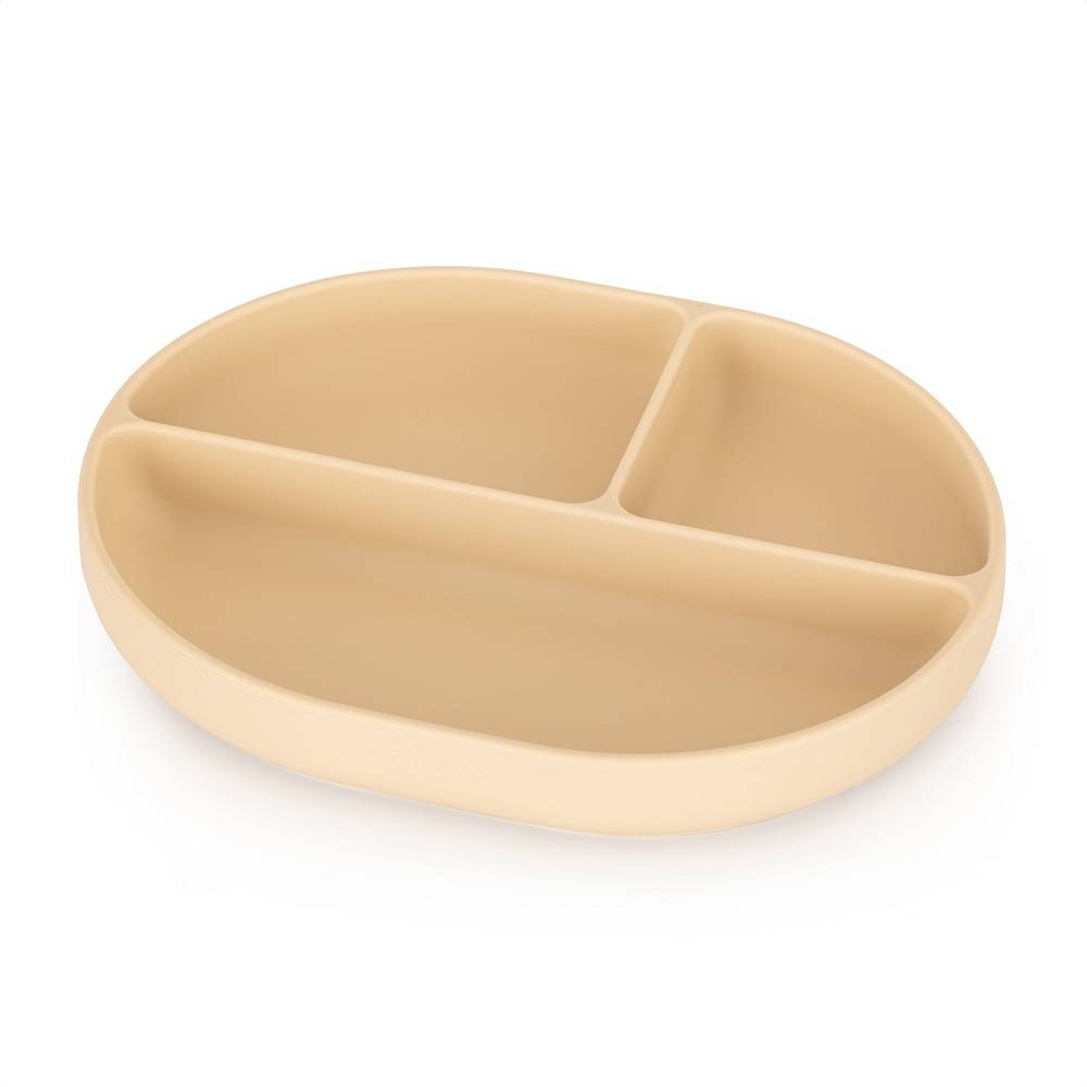 PETITE&MARS Silikonski ovalni tanjur s odjeljcima i vakuumom 6 m+ Take&Match, Desert Sand - cover