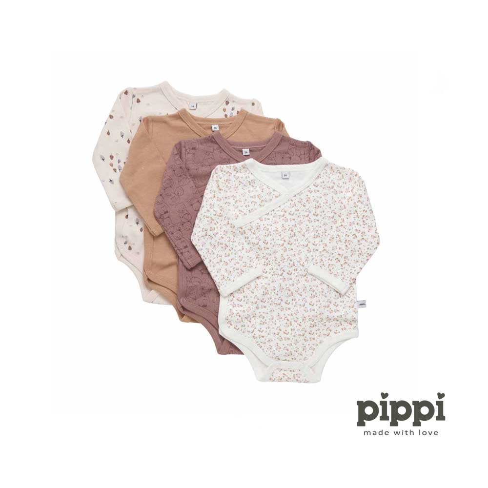 Pippi - Bodi dugi rukav s printom (4 kom), Burlwood, vel. 62 - cover