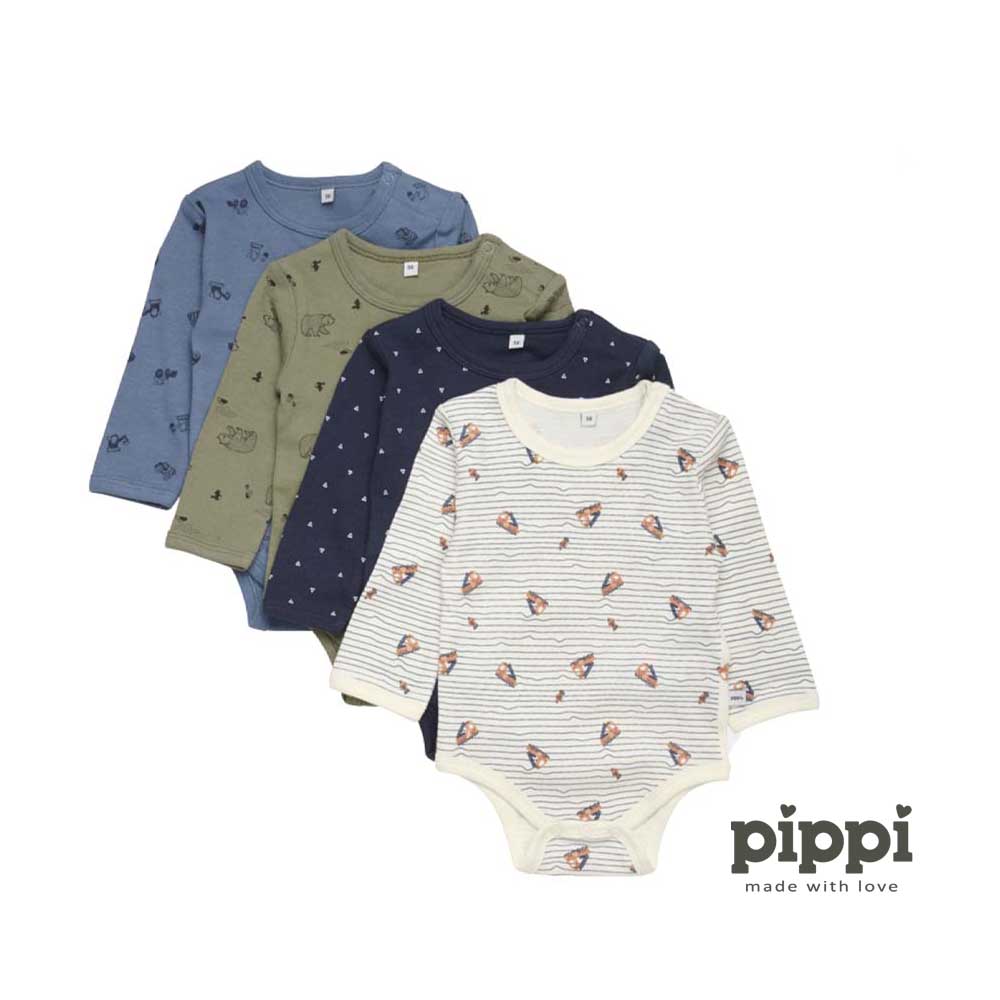 Pippi - Bodi dugi rukav s printom (4 kom), Deep Lichen Green, vel. 56 - cover