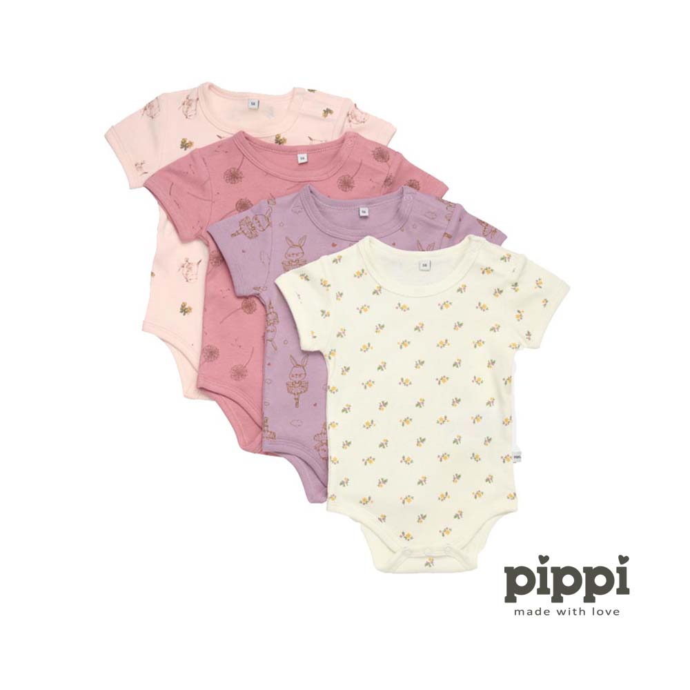 Pippi - Bodi kratki rukav s printom (4 kom), Dusty Rose, vel. 62 - cover