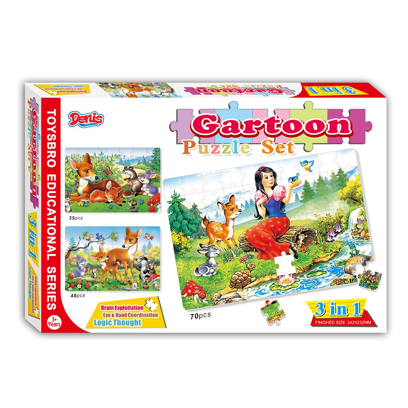 Puzzle - Slagalica set, Snjeguljica-Bambi, 3u1, 153 kom - cover