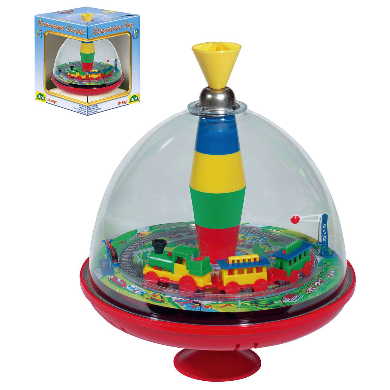 LENA, Tin Toys, zvrk s panoramom vlaka, s čipom - cover