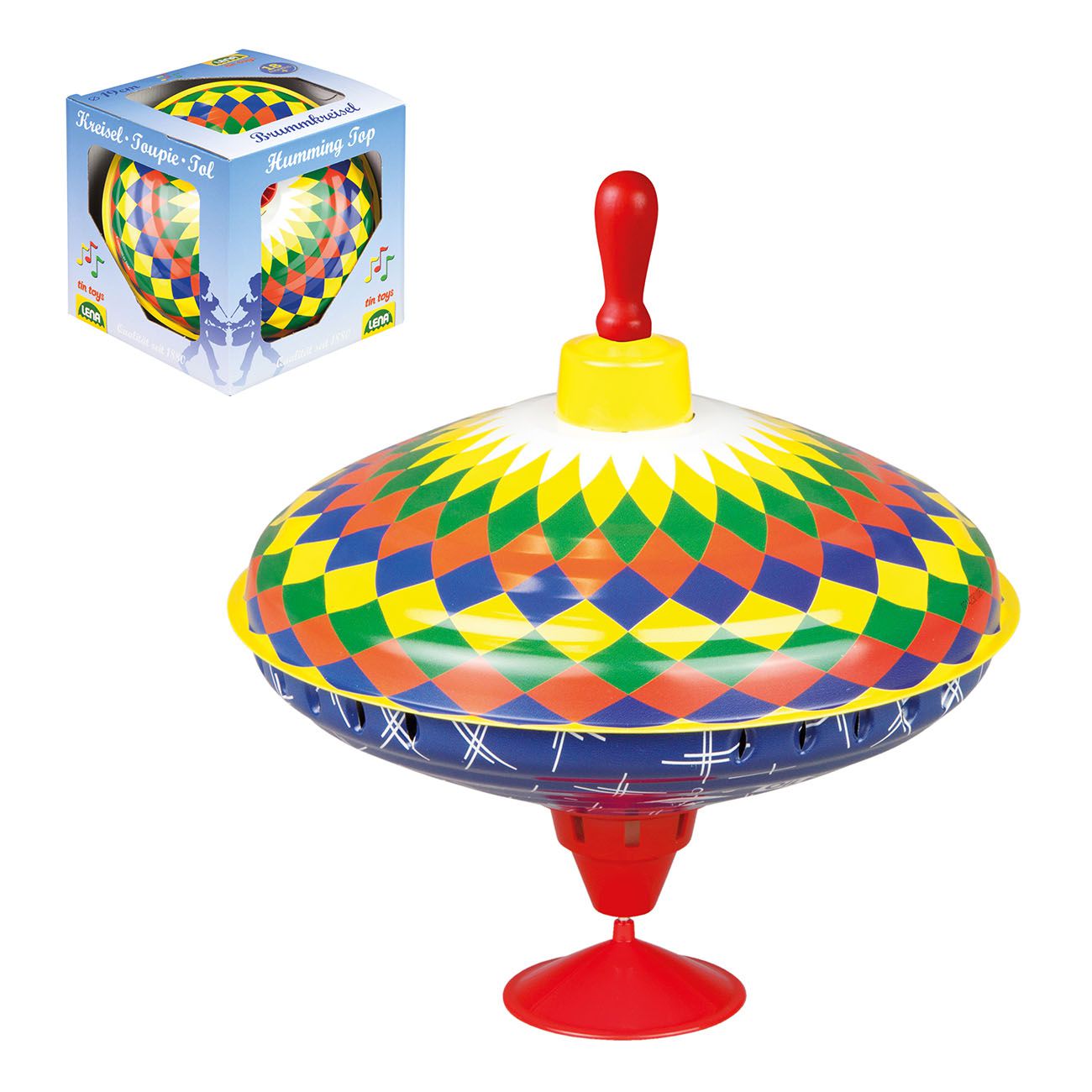 LENA, Tin Toys, zvrk s zvukom, 19 cm, višebojni - cover