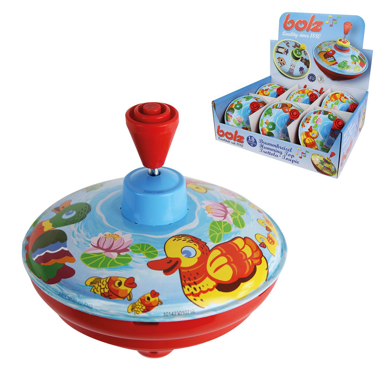LENA, Tin Toys, zvrk s zvukom, 13 cm, male patkice - cover